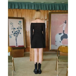 Three Quarters Wrinkled Knit Slim Top Black