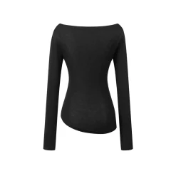 Three Quarters Wrinkled Knit Slim Top Black