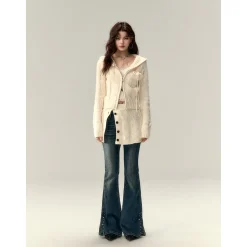 Via Pitti Big Hat Twist Shorts Knit Cardigan Beige