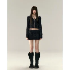Via Pitti Big Hat Twist Shorts Knit Cardigan Navy Blue