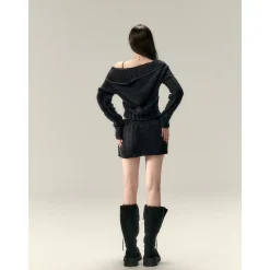 Via Pitti Big Hat Twist Shorts Knit Cardigan Navy Blue