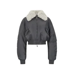 Via Pitti Big Lapel Short Padded Jacket Gray