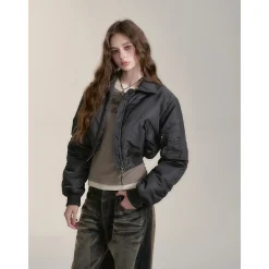 Via Pitti Big Lapel Short Padded Jacket Gray