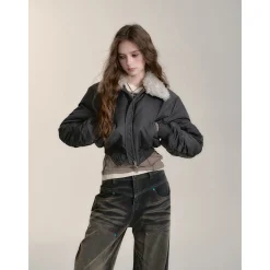 Via Pitti Big Lapel Short Padded Jacket Gray
