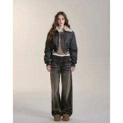 Via Pitti Big Lapel Short Padded Jacket Gray