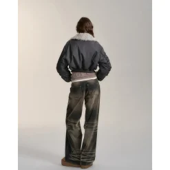Via Pitti Big Lapel Short Padded Jacket Gray