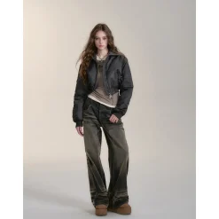 Via Pitti Big Lapel Short Padded Jacket Gray