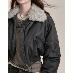 Via Pitti Big Lapel Short Padded Jacket Gray