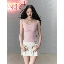 Via Pitti Bow Lace Patchwork Slip Vest Pink
