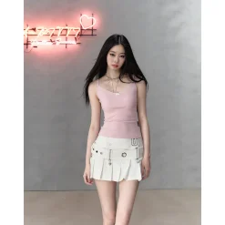 Via Pitti Bow Lace Patchwork Slip Vest Pink