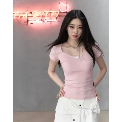 Via Pitti Bow Lace Patchwork T-Shirt Pink