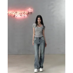 Via Pitti Bow Lace Patchwork T-Shirt Gray