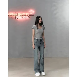 Via Pitti Bow Lace Patchwork T-Shirt Gray