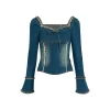 Via Pitti Bow-Knot Destroy Edge Denim Top