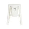 Via Pitti Bow-Knot Pearl Printed Off Shoulder Top White