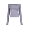 Via Pitti Bow-Knot Pin Off Shoulder Knit Top Purple