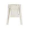 Via Pitti Bow-Knot Pin Off Shoulder Knit Top Cream