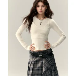 Via Pitti Bow-Knot Vest & Long Sleeve Slim Top Set White