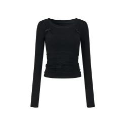 Via Pitti Bow-Knot Vest & Long Sleeve Slim Top Set Black