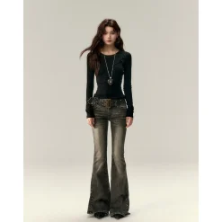 Via Pitti Bow-Knot Vest & Long Sleeve Slim Top Set Black