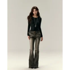 Via Pitti Bow-Knot Vest & Long Sleeve Slim Top Set Black