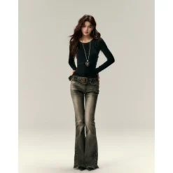 Via Pitti Bow-Knot Vest & Long Sleeve Slim Top Set Black