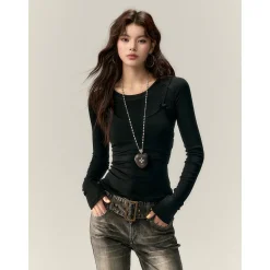 Via Pitti Bow-Knot Vest & Long Sleeve Slim Top Set Black
