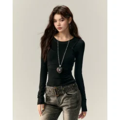 Via Pitti Bow-Knot Vest & Long Sleeve Slim Top Set Black