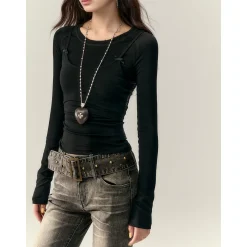 Via Pitti Bow-Knot Vest & Long Sleeve Slim Top Set Black
