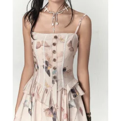Via Pitti Butterfly Printed Irregular Lace Patchwork Dress