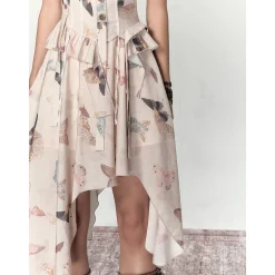 Via Pitti Butterfly Printed Irregular Lace Patchwork Dress