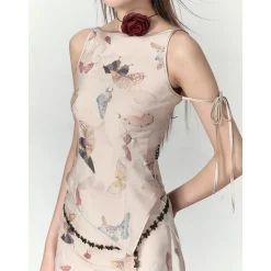 Via Pitti Butterfly Printed Tie Vest Top