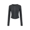 Via Pitti Button Knit Short Slim Top Dark Gray