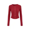 Via Pitti Button Knit Short Slim Top Red
