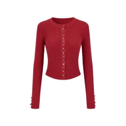 Via Pitti Button Knit Short Slim Top Red