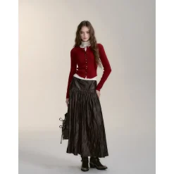 Via Pitti Button Knit Short Slim Top Red
