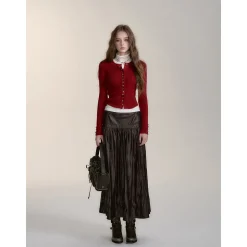 Via Pitti Button Knit Short Slim Top Red