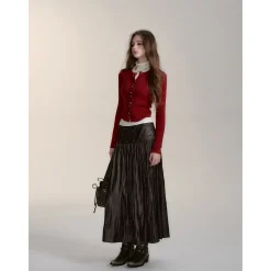 Via Pitti Button Knit Short Slim Top Red