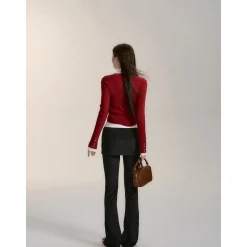 Via Pitti Button Knit Short Slim Top Red