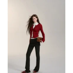Via Pitti Button Knit Short Slim Top Red
