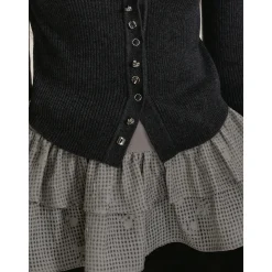 Via Pitti Button Knit Short Slim Top Dark Gray