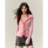 Via Pitti Color Blocked Big Lapel Knit Slim Cardigan Pink