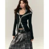 Via Pitti Color Blocked Big Lapel Knit Slim Cardigan Black