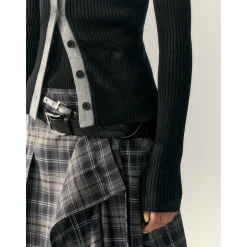 Via Pitti Color Blocked Big Lapel Knit Slim Cardigan Black