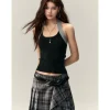 Via Pitti Color Blocked Halter Knit Slim Vest Black