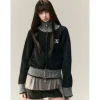 Via Pitti Color Blocked High Collar Knit Cardigan Black