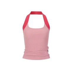 Via Pitti Color Blocked Halter Knit Slim Vest Pink