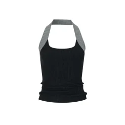 Via Pitti Color Blocked Halter Knit Slim Vest Black