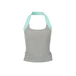 Via Pitti Color Blocked Halter Knit Slim Vest Gray