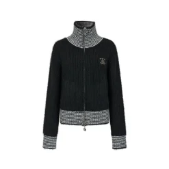 Via Pitti Color Blocked High Collar Knit Cardigan Black